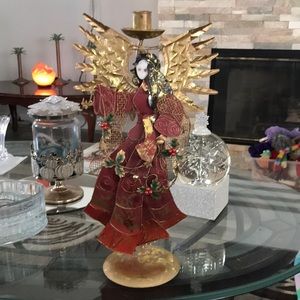 🎄16in GOTHIC ANGEL🎄 CANDLE HOLDER EXCELLENT CONDITION! HAND PAINTED TIN METAL